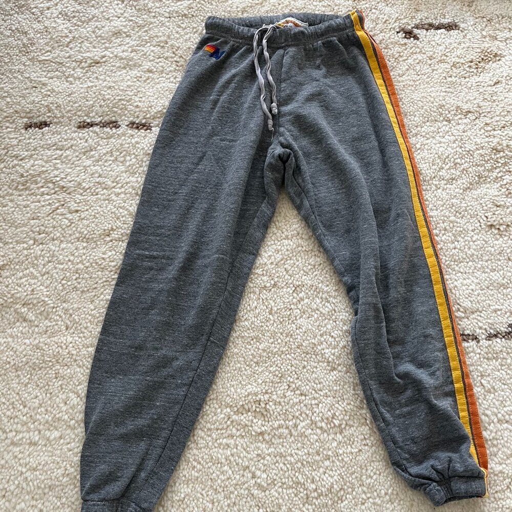 Aviator Nation - 5 Stripe Heather Gray Sweatpants, Size Small